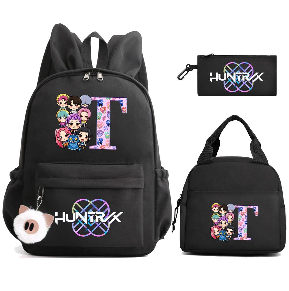 3Pcs/set 26 English Letter K-Pop Demon Hunters Printed Large Capacity Backpack with Lunch Bag Pengcil Case for Teenager Girl Boy Bookbag Travel Bag
