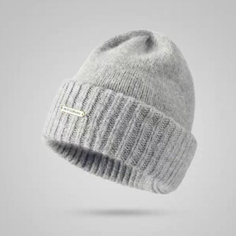 Knitted Beanie Hat Women Soft Warm Hand Crochet Bonnet Caps Solid Color Thick Winter for Girl Thermal Ear Protection Outdoor Hat