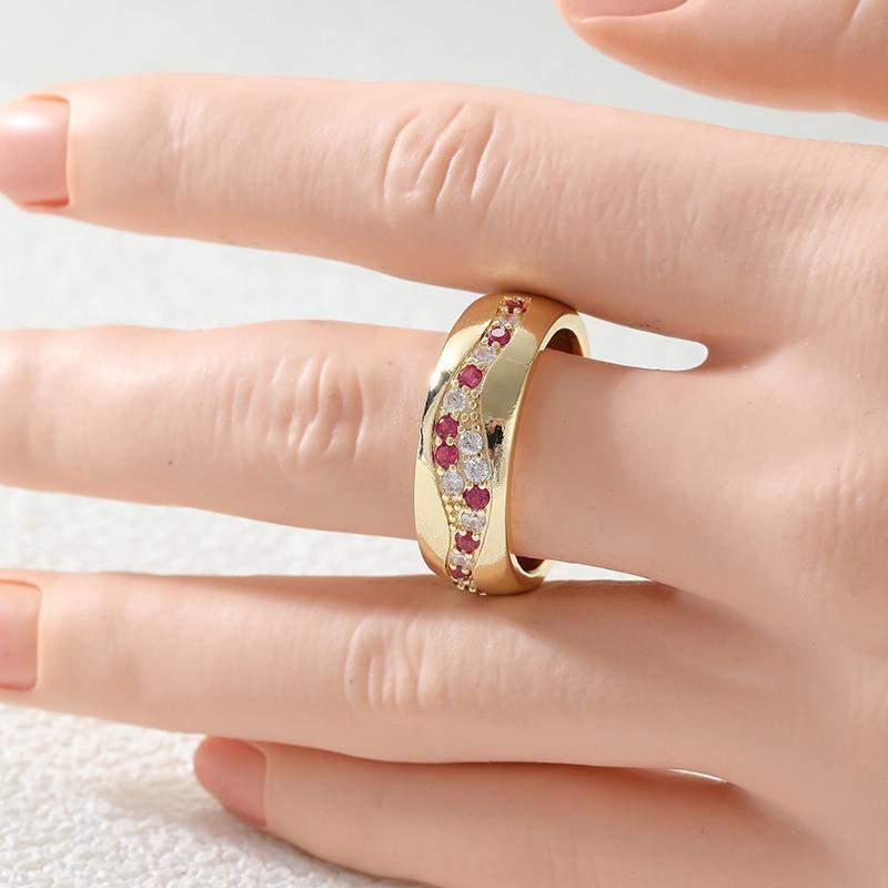 Aesthetic Inlaid White Red CZ Women's Ring Sparkling Gold Color Geometry Daily Wear Party Jewelry Anniversary Gift
