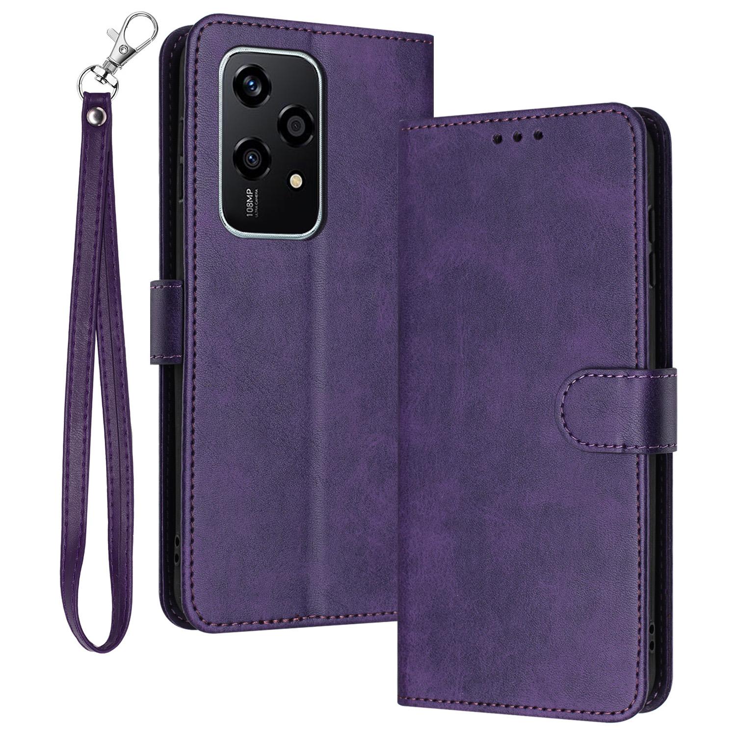 

For Honor 200 Lite Case Leather Calf Texture Phone Cover with Purse Card Holders Purple