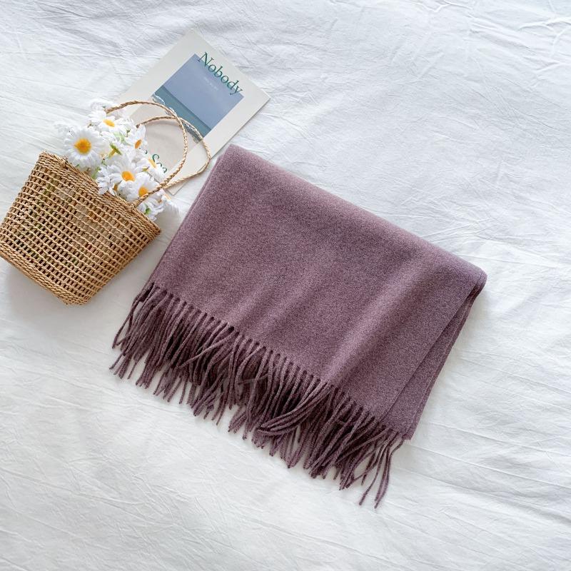 Mary 300g imitation cashmere tassel scarf women's winter solid color thickened warm shawl Japanese scarf