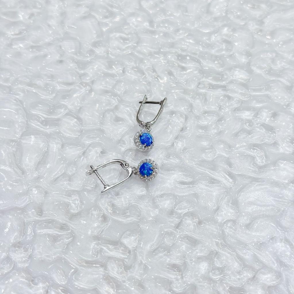 Silver Earrings with Opal 0.98ct, Cubic Zirconia (2170068)
