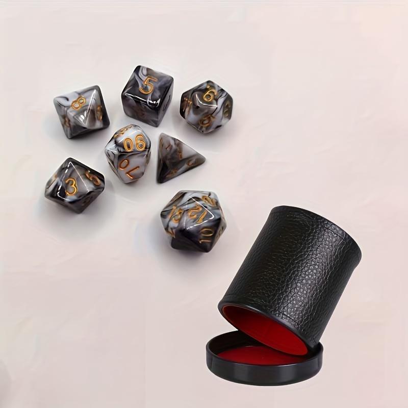 Multi Sided Digital Dice Set with Leather Cup 7 Dice Two Color Red Velvet Silent Board Game Accessories