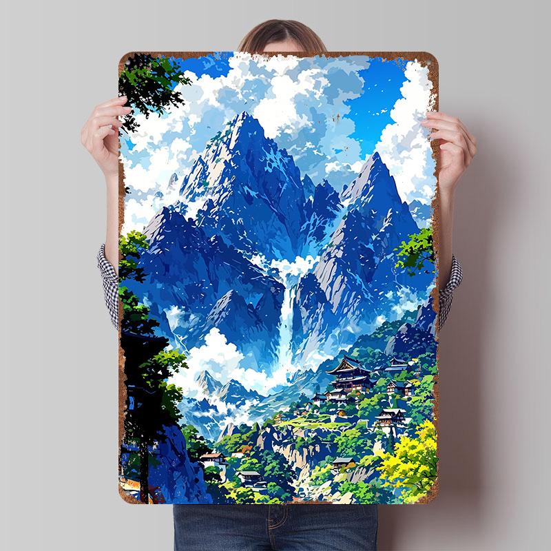 

Mountain Village Anime Landscape Tinplate Poster Customized Wall Art Vintage Retro Metal Signs for Home Decor Decoration Bedroom 7.9x11.8In(20x30cm)