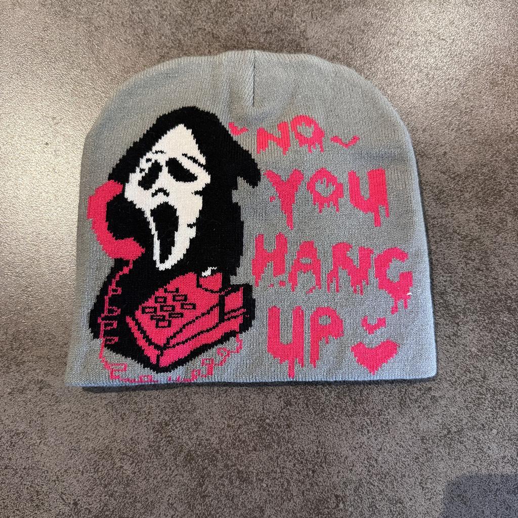 

Хэллоуинская вязаная шапка с рисунком привидения для модного повседневного и уличного использования серый