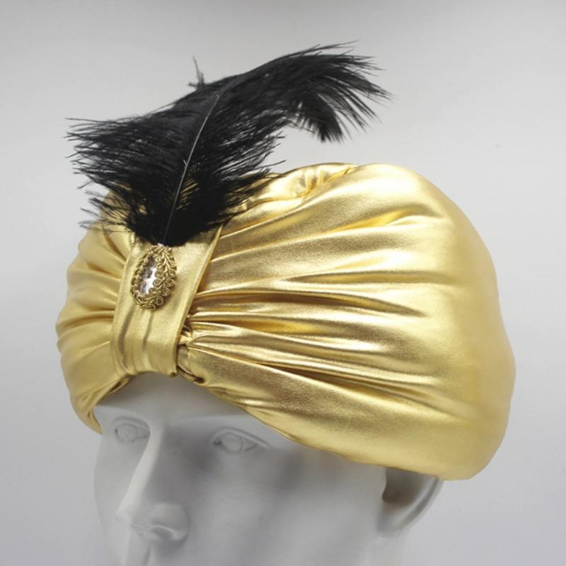Halloween Hot Gold Bright Color Indian Hat National Feather Hat European and American Baotu Hat Funny Hat Arab Hat