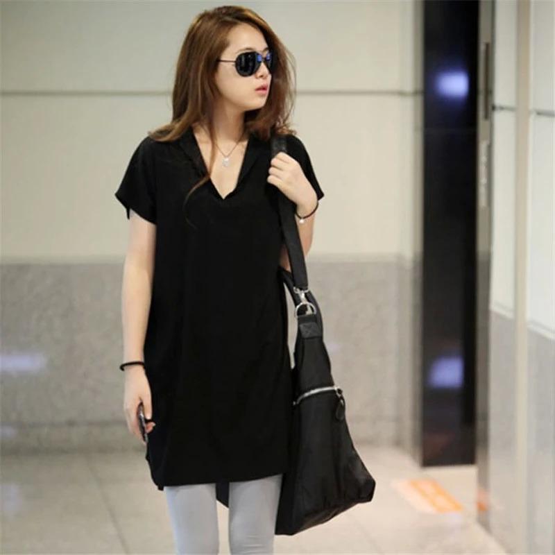 Summer Women's Big Size T-shirt 2025 Solid Color Loose Mid-Length Women T Shirt Women Summer Top