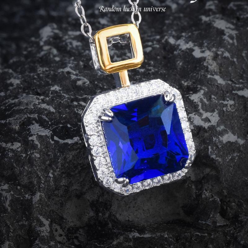 

BELLA BOX Легкое роскошное нишевое микро инкрустированное зеленое бриллиантовое ожерелье для женщин, сладкая подвеска из высокоуглеродистого камня, серия «Маленький сахарный кубик» Pendant [without chain] синий