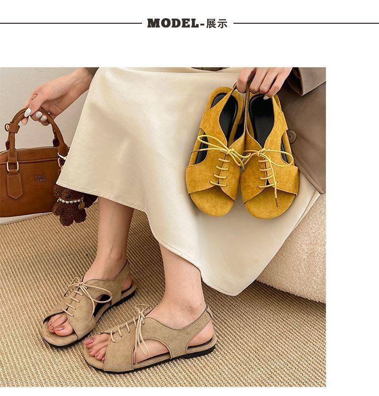 Fashion Versatile Retro Niche Single Shoes 2025 Summer and Autumn New Korean Version Open-toe Straps Flat-bottomed Outer Lace-up Sandals
