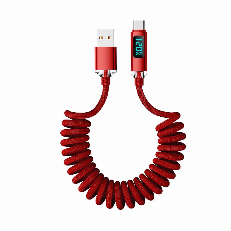 Crystal Shine 120W USB-C Fast Charging Cable with Digital Display for Apple 15/16 & Huawei Honor.