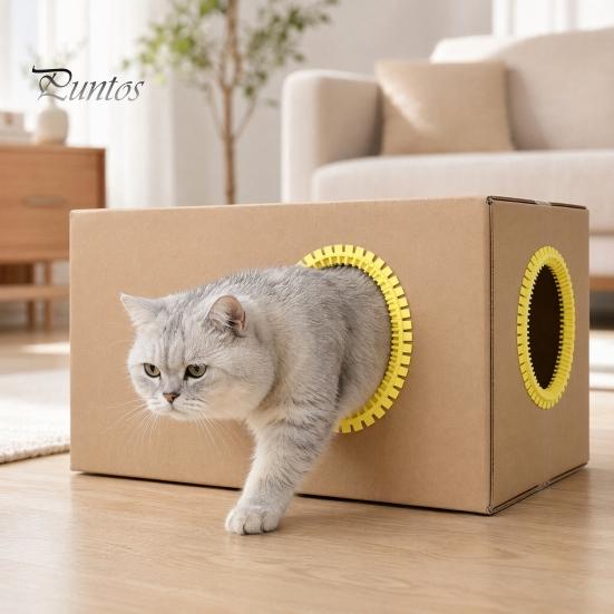 Self Groomer Cat for Cardboard Boxes, DIY Grooming Brush Friendly Toy Ring, Hands-Free Massage Comb House Door Hole Tunnel