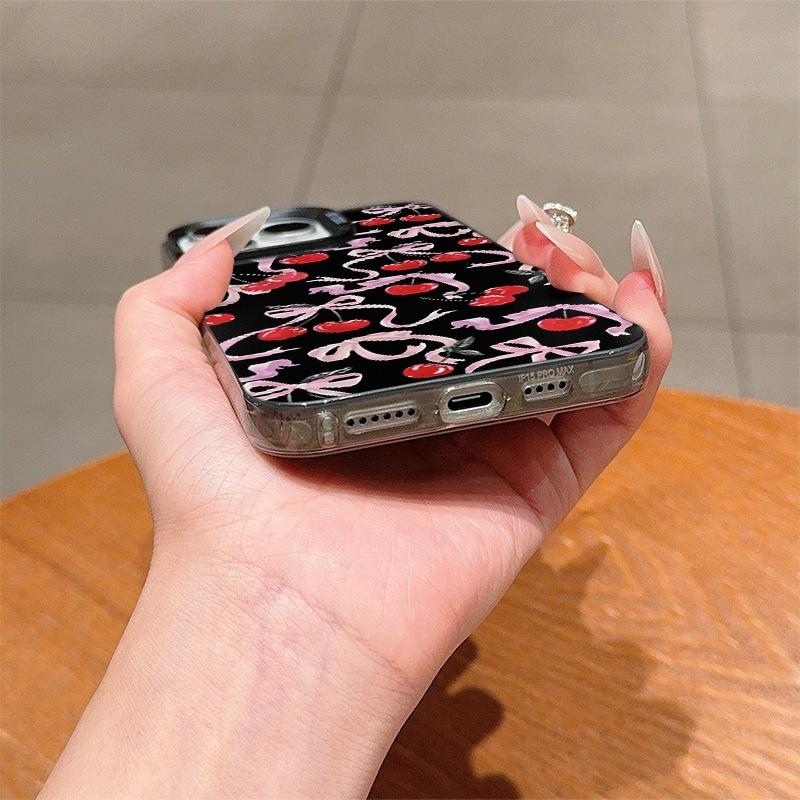 Cherry Bow Is Suitable for Apple 16Pro Mobile Phone Case Creative Iphone15plus High-end 14 Niche 13/11