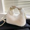 Women Faux Fur Plush Handbags Ruched Handle Small Lady Shoulder Crossbody Bag Casual Half-Mo Hobos Winter Bags for Women