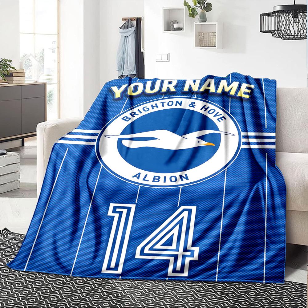 1pc Brighton & Hove Albion F.C. Blanket with Custom Name, Gift, for Men and Women, Soft Blanket, Good for Sofa Bed Couch Travel, Lightweight Flannel B