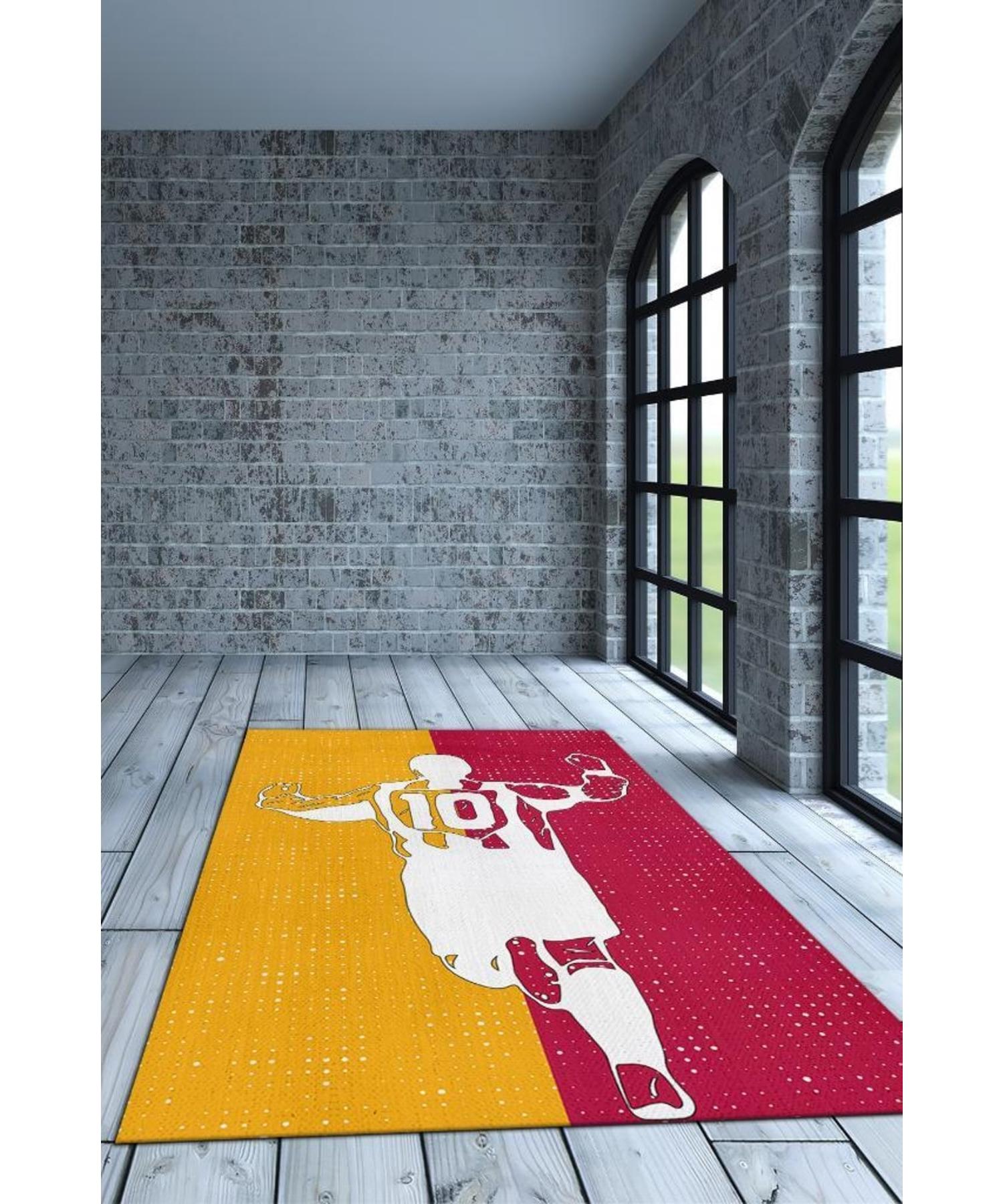 

Legend 10 Yellow Red Cotton Woven Based Washable Non-Slip Football Lover Carpet