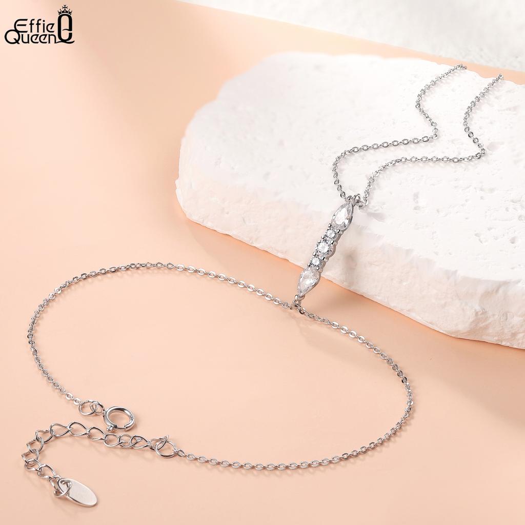 EFFIE QUEEN 925 Solid Sterling Silver Water Drop Zirconia Chain Bracelet Fashionable Jewelry for Women Party Celebration APV03