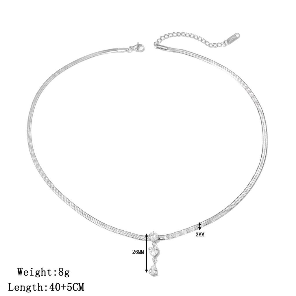 Titanium Steel High-Grade Snake Bone Chain Necklace Women'S Light Luxury Simple Square Zircon Pendant Necklace