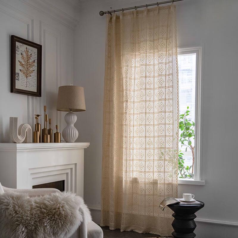 Vintage Hollow Crochet Lace Rod Pocket Sheer Curtain
