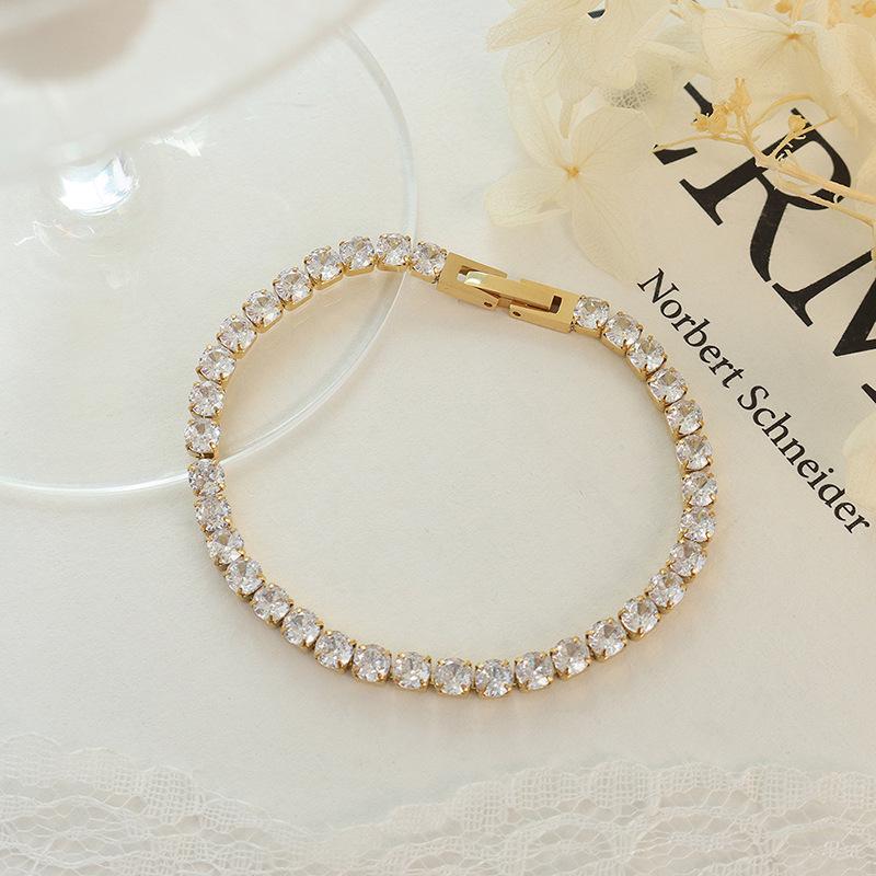 Handmade Luxury Diamond-Inlaid Zircon Bracelet in Gold-Plated Titanium Steel