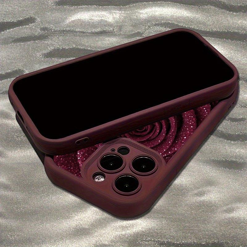 Wine red rose phone case suitable for iPhone 17 16 15 14 13 12 11 Pro/Max/Plus anti drop and shockproof back cover