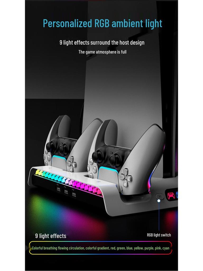 PS5 PRO/Slim RGB Cooling Station: Console Stand, Controller Charger, Disc Storage & Headset Rack