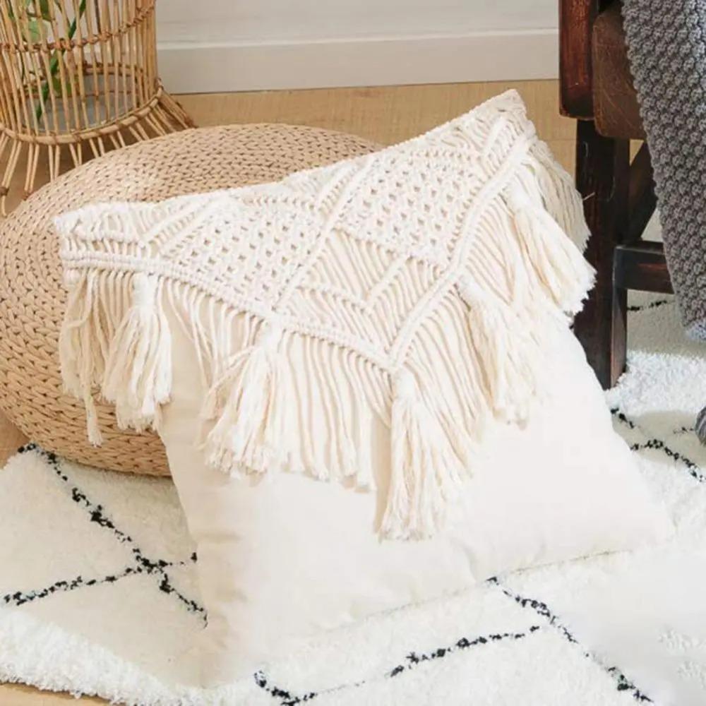 Hand-woven Bohemian Macrame Pillow Cover with Tassel Pillowslip Ethnic Knitted Pillow Case  Bedroom