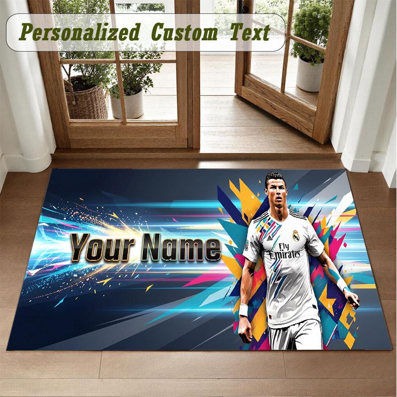 Crystal Velvet Square Rug Custom NameCristiano Ronaldo Pattern Non Slip Home Floor Decor Rug
