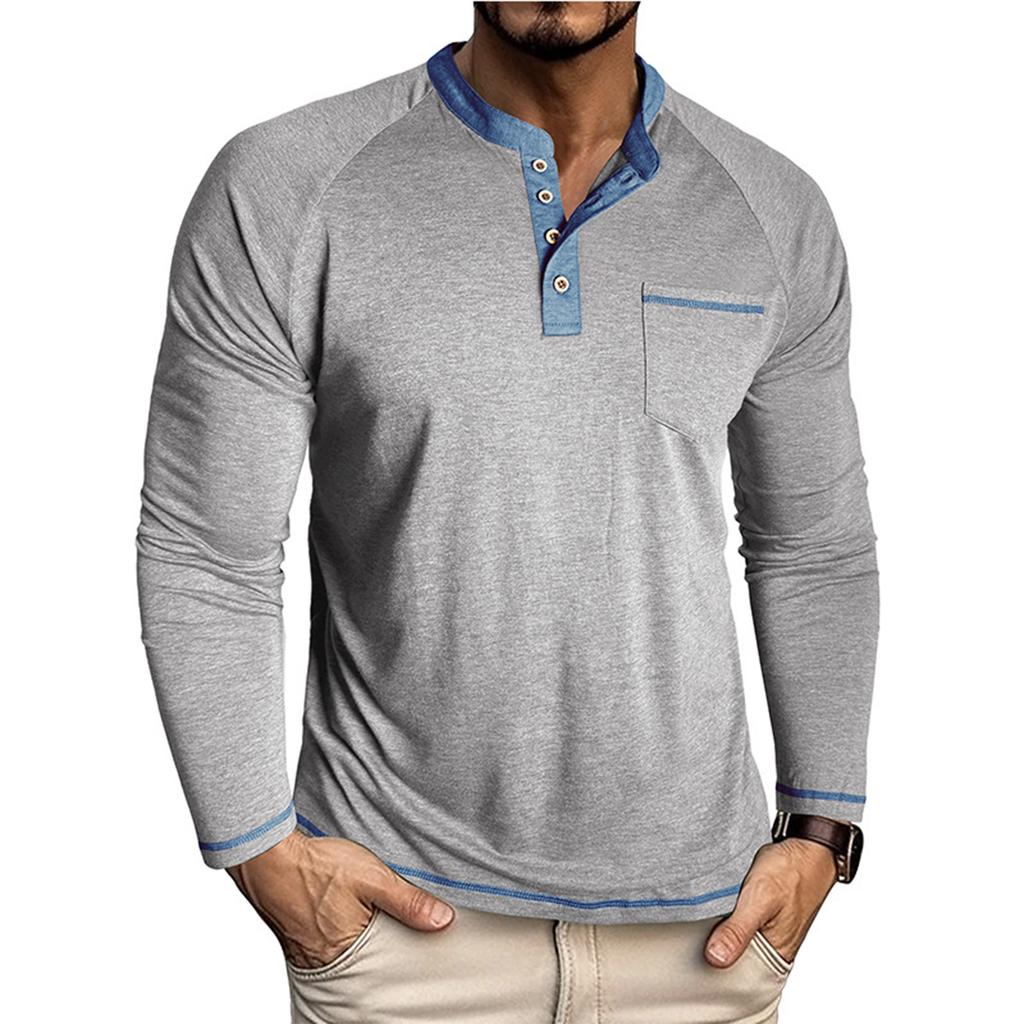 Men'S Button Up Long Sleeved Fashionable Casual Sports Top
