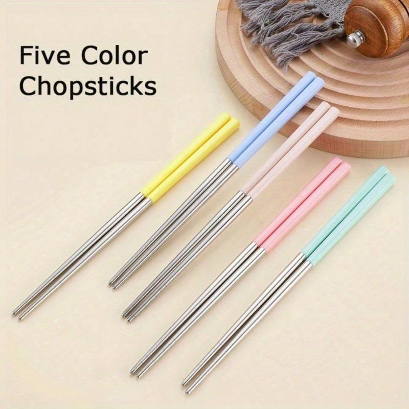 Reusable Chopsticks with Wheat Straw Handle Portable Travel Utensils for Sushi Noodles and Easy Cleaning Non-Slip Metal Design