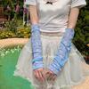 Womens Ultrathin Arm Leg Warmers Sweet Bowknot Pattern Solid Color Long Fingerless Gloves Ice Silk Arm Leg Sleeves Cover