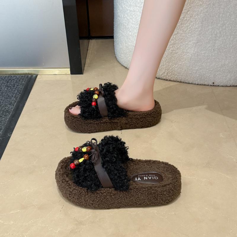 Fashion explosion Mao Mao slippers women's autumn and winter wear 2025 autumn new ins trendy thick bottom super home cotton drag