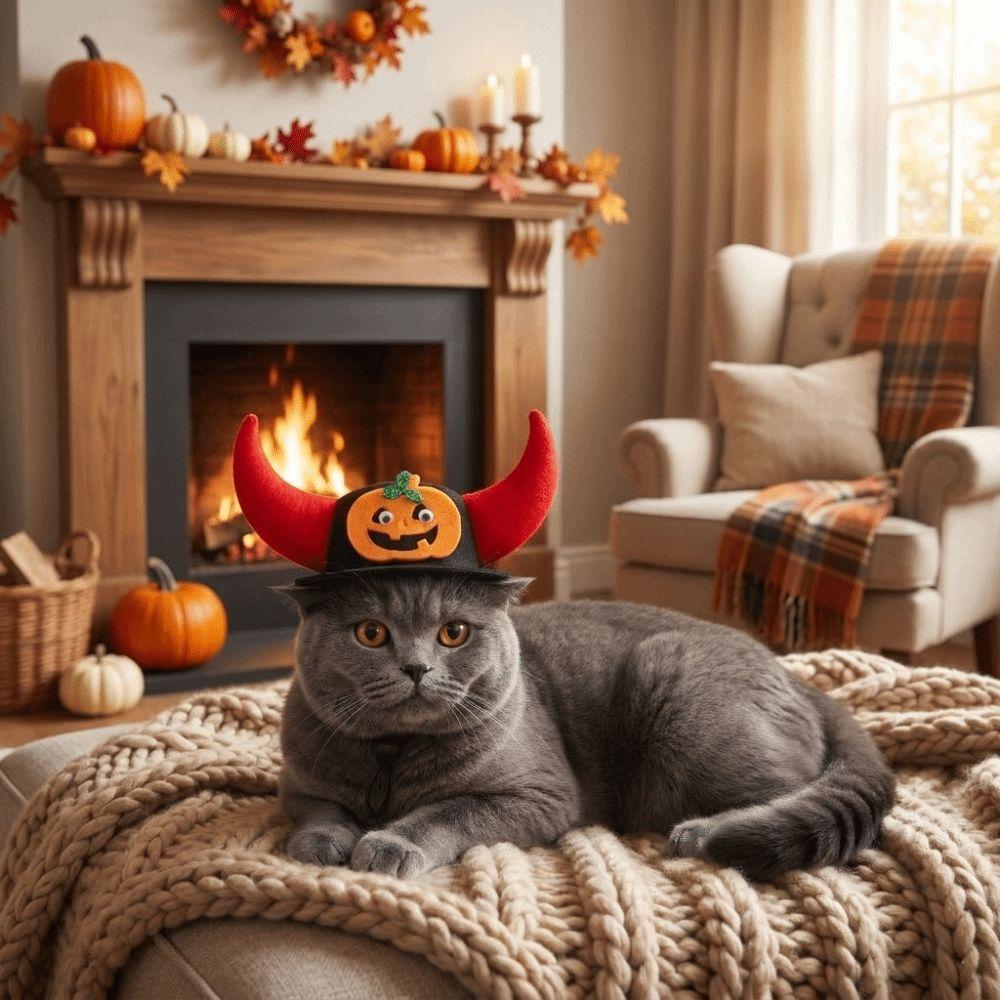 Adjustable Pumpkin Devil Horn Pet Hat Pumpkin Pattern Lightweight Dog Halloween Headwear Breathable Halloween Funny Cat Hat