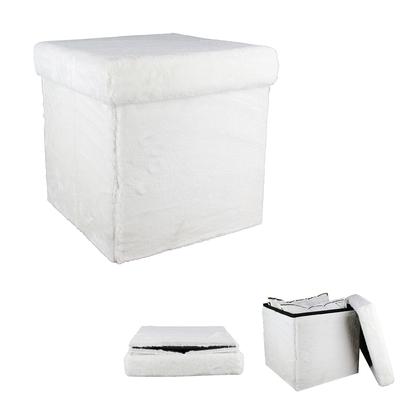 [R2871] - White 'Scarlett' Storage Ottoman (fur) - 38x38x38cm