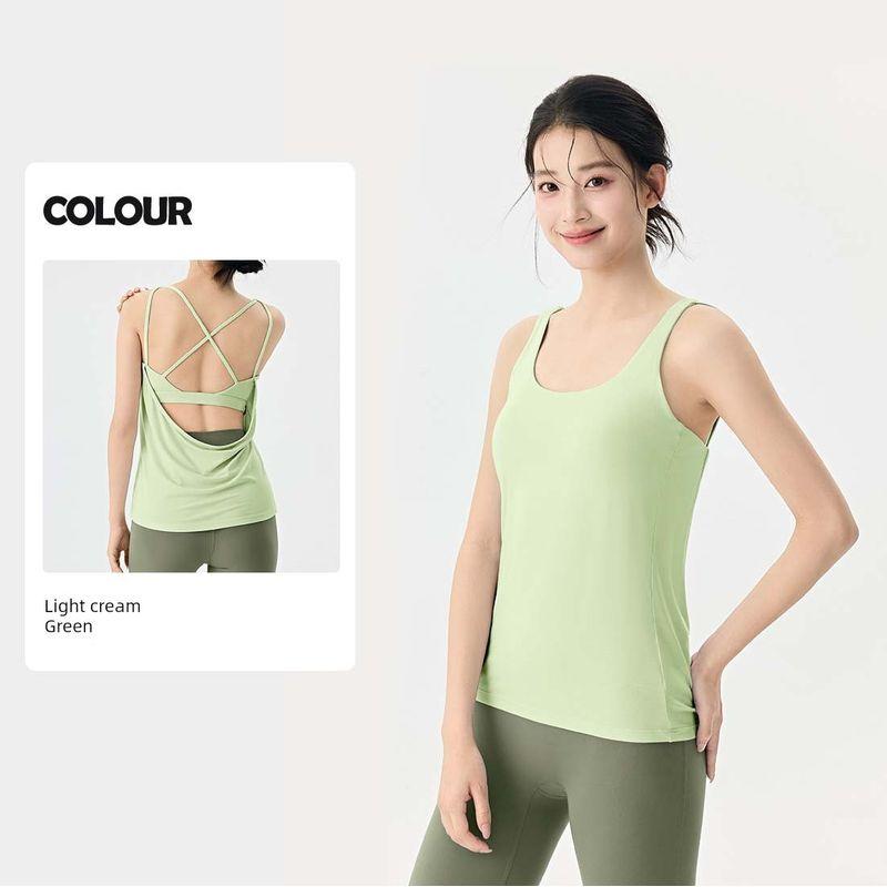 Foreign Trade Yoga Clothes With Chest Pad Fake Two-Piece Sexy Beauty Back Sports Quick-Drying Vest Cover up Loose Fitness Top Women