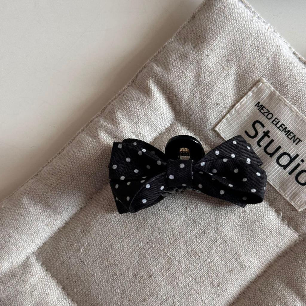 French Black & White Polka Dot Bow Hair Claw – Versatile Fashion Shark Clip