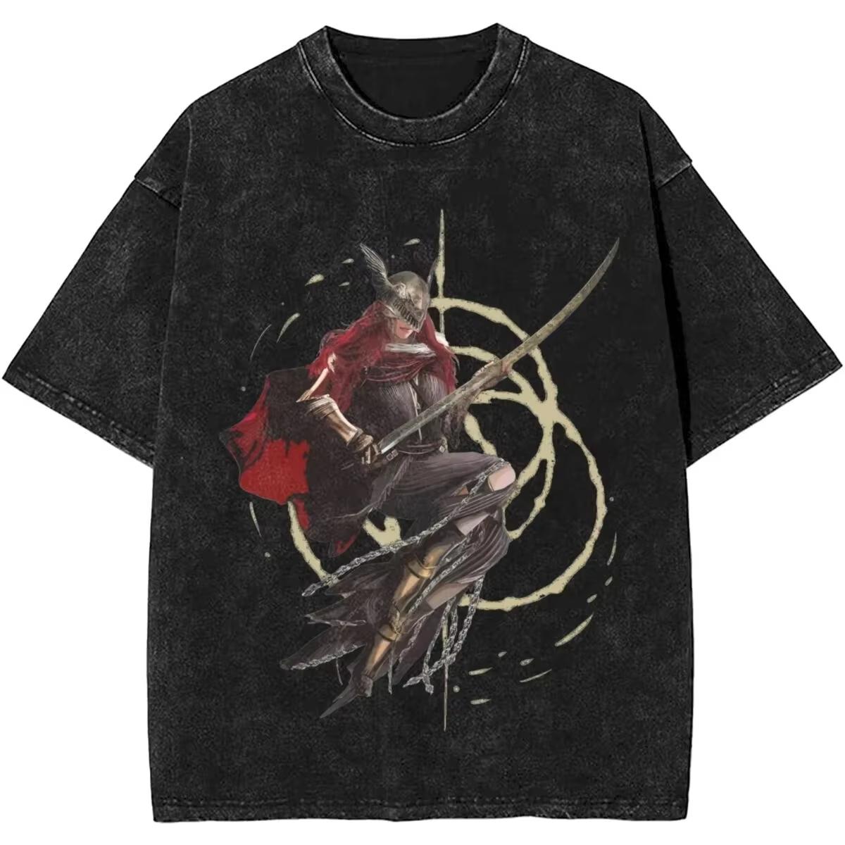benber vintage Women Men Malenia Blade of Miquella Washed T Shirt Summer Maidenless Tarnished Classic Simple Harajuku T Shirt S