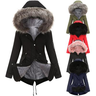 Women Mid-length Hooded Winter Warm Plus Fleece Coat Plus Cotton Padded Coat