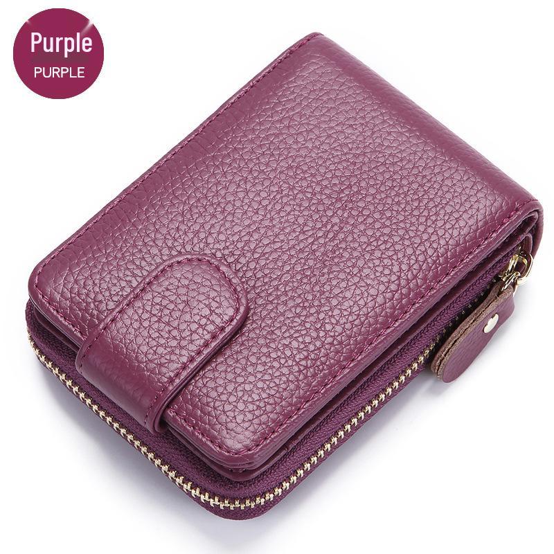 RFID Anti-Theft Cowhide Accordion Card & ID Holder with Zipper