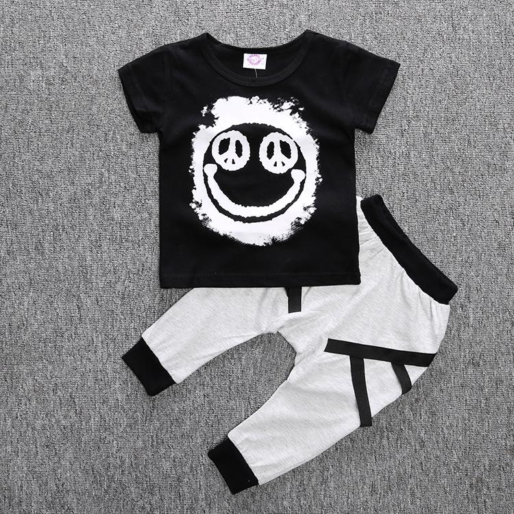 2025 Boys' Summer Cartoon T-shirt & Tape Pants Set