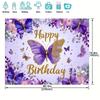 2D Purple Floral Butterfly Happy Birthday Backdrop Gold Accent Party Decoration Banner