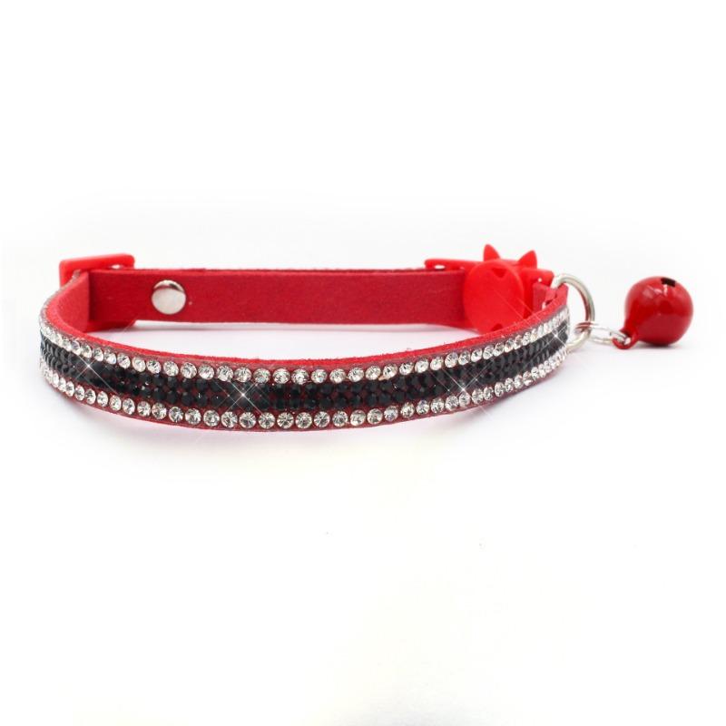 Pet Collar Shiny Rhinestone Color Anti-bridle Suede Soft and Comfortable Bell Style Cat Leash Collar