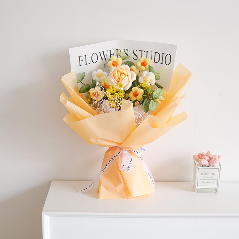 Artificial Crochet Flower Graduation Bouquet Hand-Knitted Bouquet Wedding Gifts For Guests Valentine'S Day Birthday Party Gifts