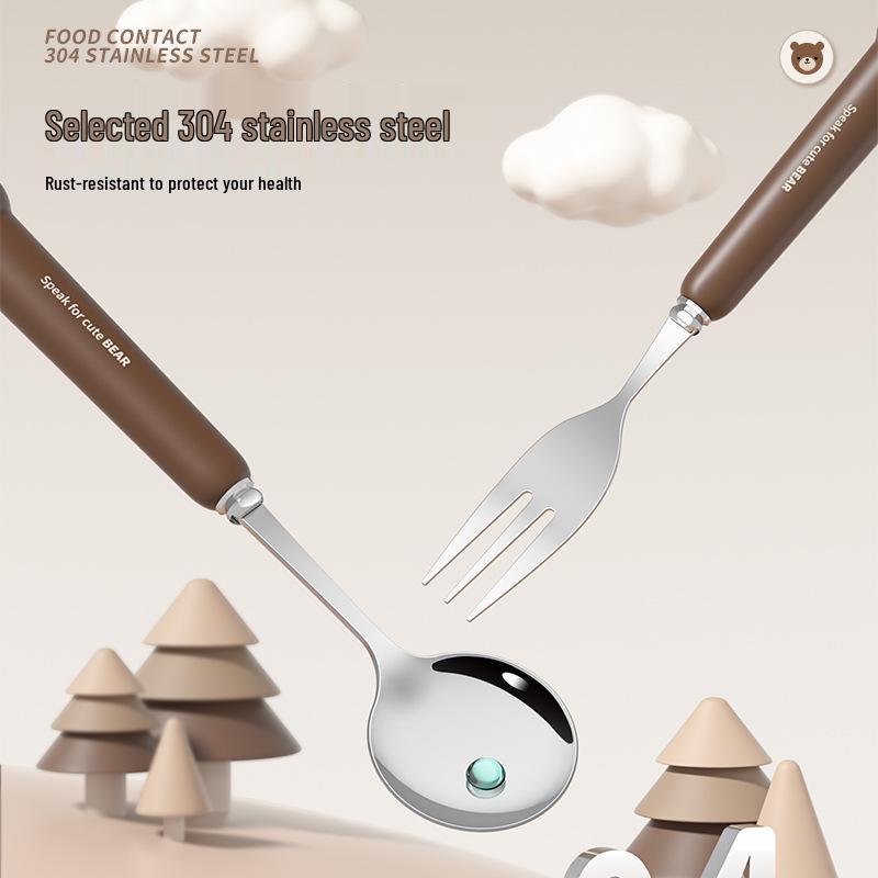 Conjunto de Talheres Portátil de Aço Inoxidável 304 Estilo Inspirado Desenho Animado: Colher, Garfo e Hashis para Estudantes e Trabalhadores de Escritório