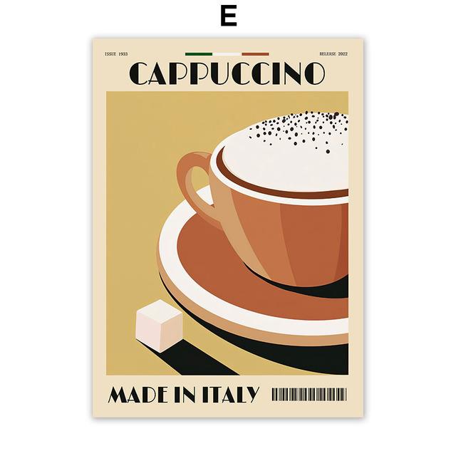 

Итальянский кофейник для эспрессо, бобы, настенное искусство, настенная живопись на холсте, постер и принты, настенные панно для кафе, декор для гостиной (с рамкой) 15*20cm(with frame)