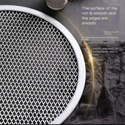 8-13 Zoll wiederverwendbare antihaftbeschichtete Pizza-Siebpfanne, nahtloses Netz aus Aluminiumlegierung, Backformen, Küchenwerkzeuge, rundes Pfannkuchen-Pizza-Gebäckblech