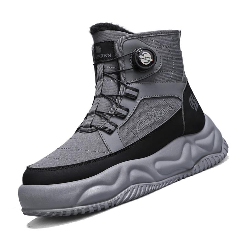 

Зимние ботинки для мужчин, сохраняющие тепло, хлопковая обувь, походная обувь, плюшевые теплые высокие ботинки, мужские кроссовки 45 серый