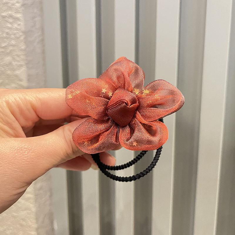 Korean Silk Gauze Flower Hair Tie Rubber Band for Girls