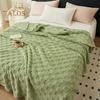 Flannel Blanket Thickened Double-sided Plush 3D Checkered Texture Solid Color Office Nap Home Bed Sofa Travel Cozy Warm Winter Blanket