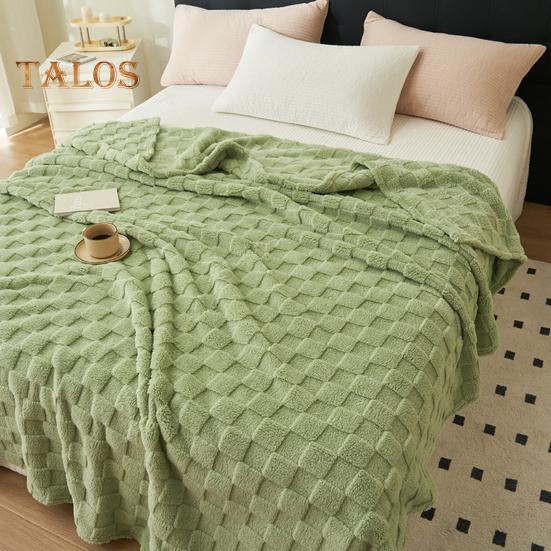 Flanelová přikrývka zesílená oboustranná plyšová 3D kostkovaná textura Jednobarevná Kancelář Nap Domácí Pohovka Pohovka Cestovní Útulná teplá zimní přikrývka