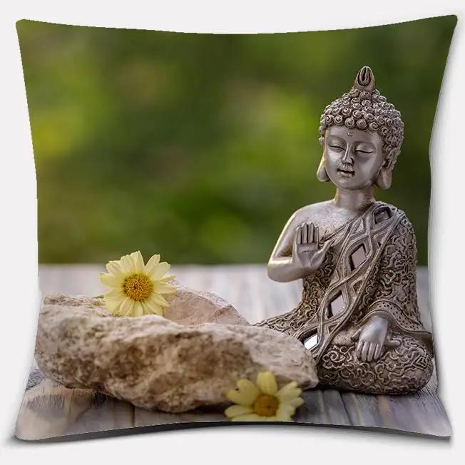 45X45Cm Buddha Zen Stone Buddhist Flower Pillow Case Home Office Decoration Throw Pillow Case Bedroom Sofa Cushion Cover